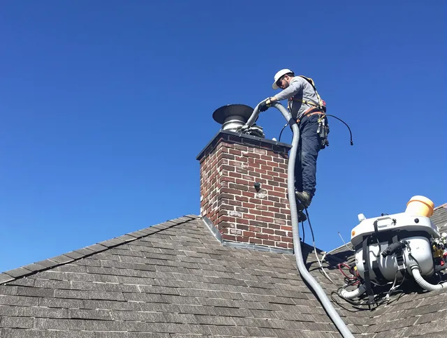 Dedicated Plainfield Chimney Sweep team member cleaning a chimney in Plainfield, CT