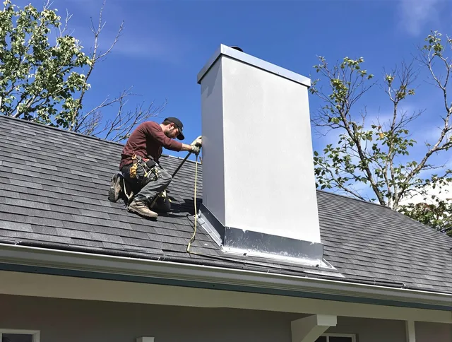 Plainfield Chimney Sweep team member finishing chimney construction in Plainfield, CT